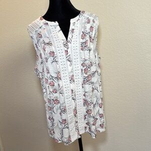 Daniel Rainn Floral Sleeveless Women's Top - White and Pink Lg